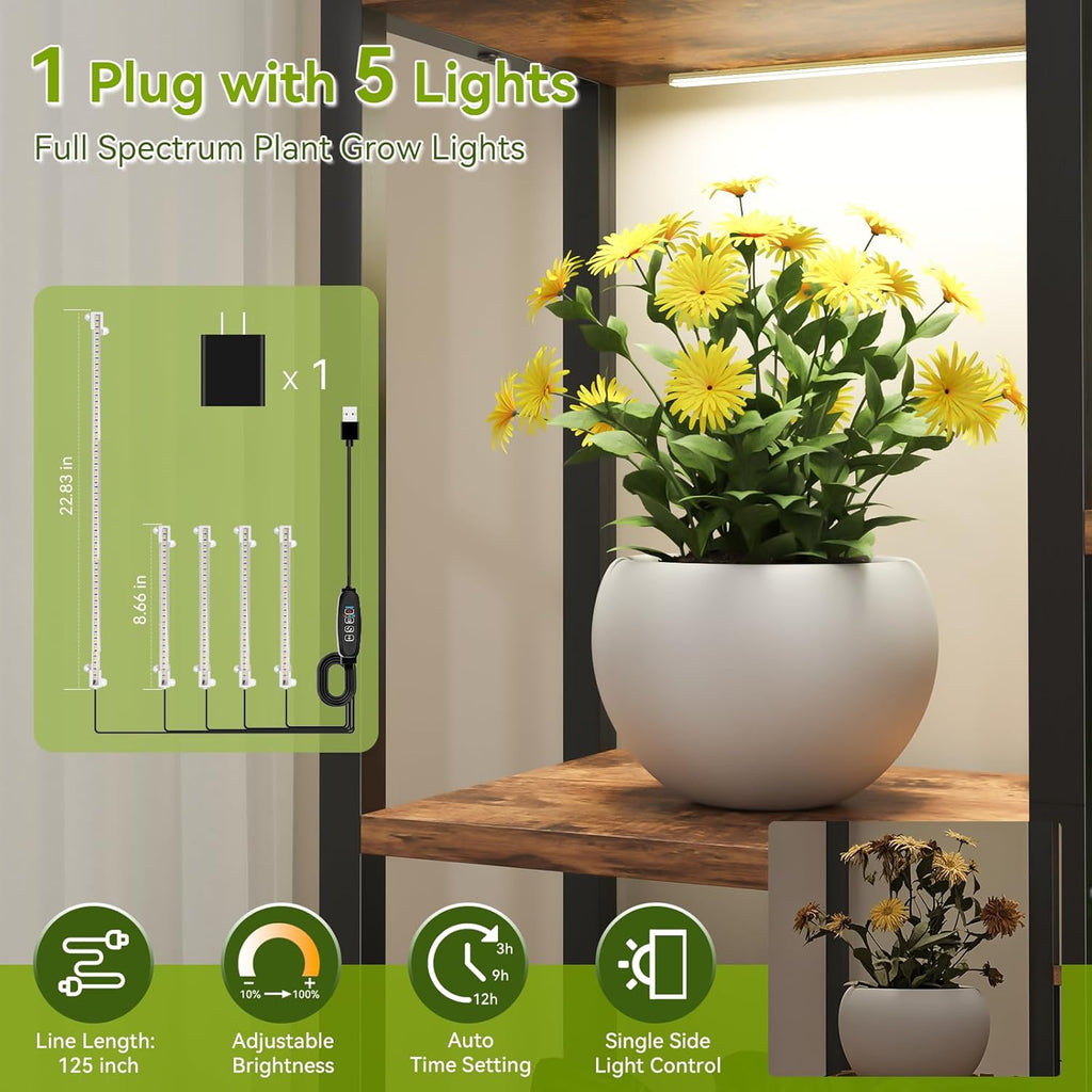 C2 Plant Stand Indoor with Grow Lights, Indoor Tiered Metal Plant Stand 70.87" Tall Plant Shelf with Hooks for Hanging, Plant Holder Display Shelves for Patio, Garden, Outdoor