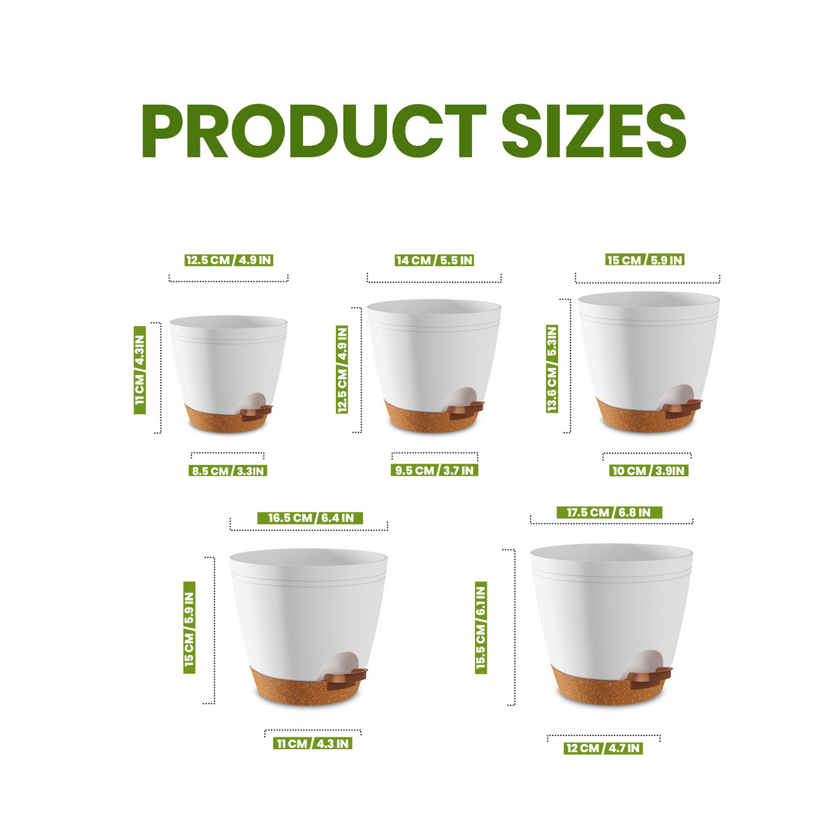Utopia Home Self Watering Pots for Indoor Plants 6.8"/6.4"/5.9"/5.5"/4.9" Set of 5, Planters for Indoor Plants, Small Multi-Size Flowerpot, Plant Pots with Drainage & Reservoir (White)