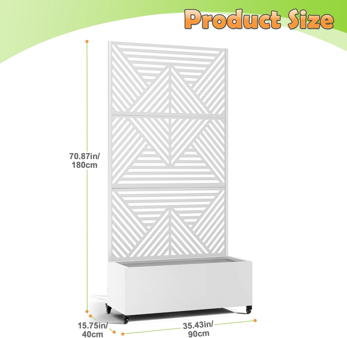 Metal Raised Garden Bed with Trellis, 2-in-1 Planter Box & Privacy Screen for Climbing Plants, Outdoor Standing Flower Bed with Drainage Holes, 35.4" L x 15.7" W x 70.1" H, White-Zodiac