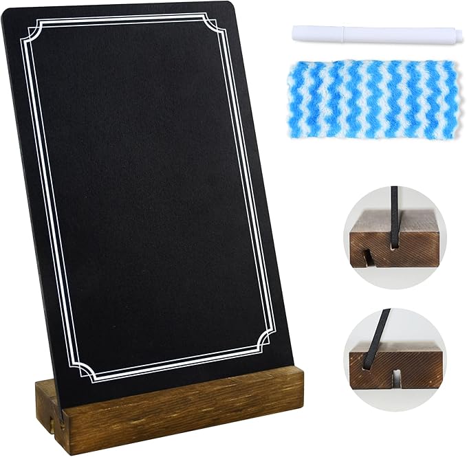 Small Chalkboard Sign with Stand, 8x5'' Table Top Double-Sided Mini Board With Wooden Base for Food Messages, Restaurant, Bar, Party, Store Decoration (1 Pack)