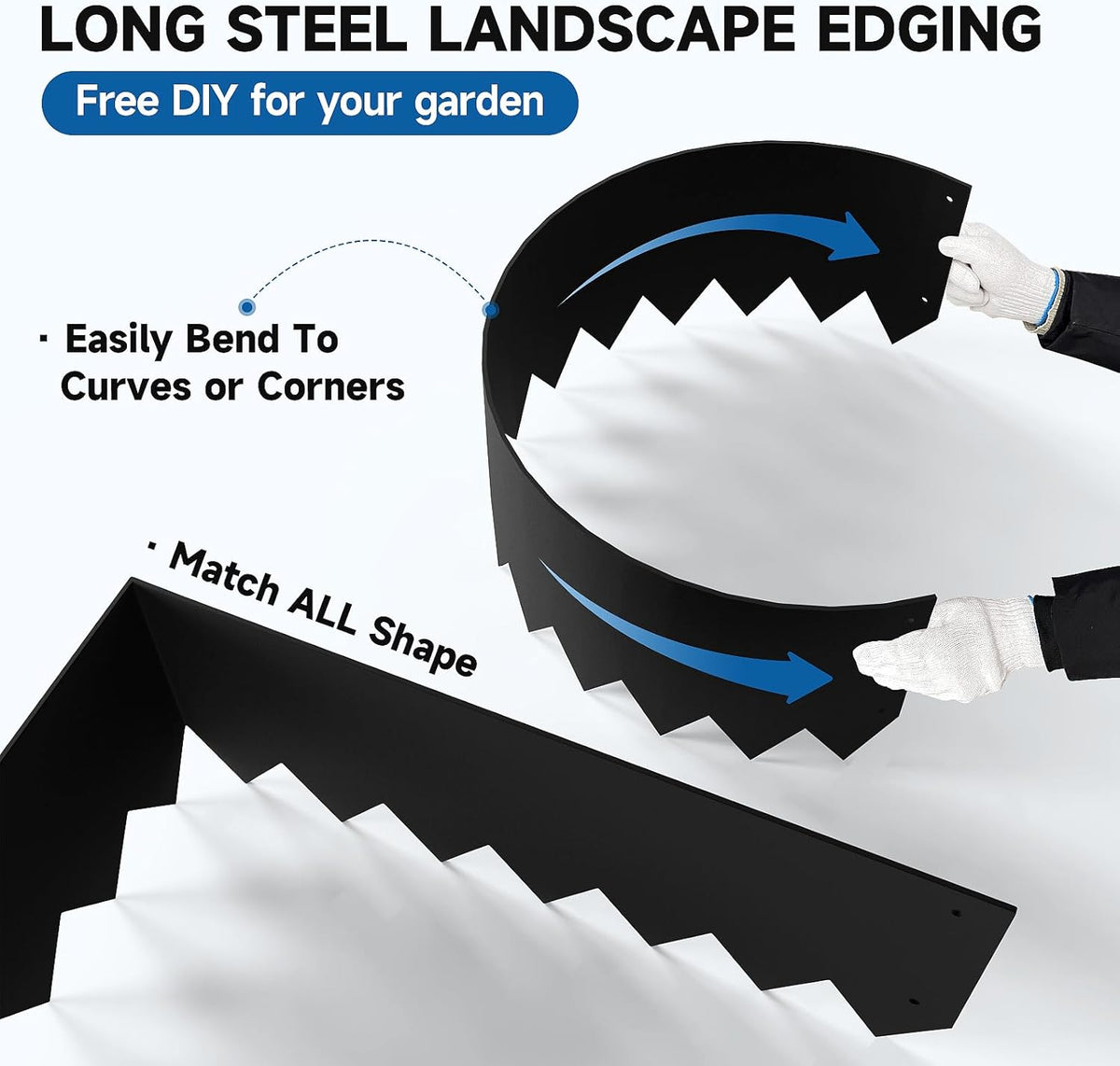 19.7Ft.Galvanized Steel Landscape Edging(6-Pack)-6"x39.4" Metal Garden Edging,7 Clips&Gloves,Hammer-in,No Dig,Rustproof,for Landscaping,Tree Rings,Garden,Yard&Pathway–Black