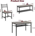 GarveeHome Dining Table Set for 4, Kitchen Table and Chairs for 4 with Wine Rack, Room Dining Table Set with Storage Benches, Rectangular Kitchen Table Set for Small Space, Apartment, Retro Gray