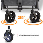Collapsible Foldable Wagon Cart with Quick-Release Wheels & 2 Seats - Heavy-Duty Utility Wagon 265LBS Capacity for Camping, Garden, Shopping (Grey)