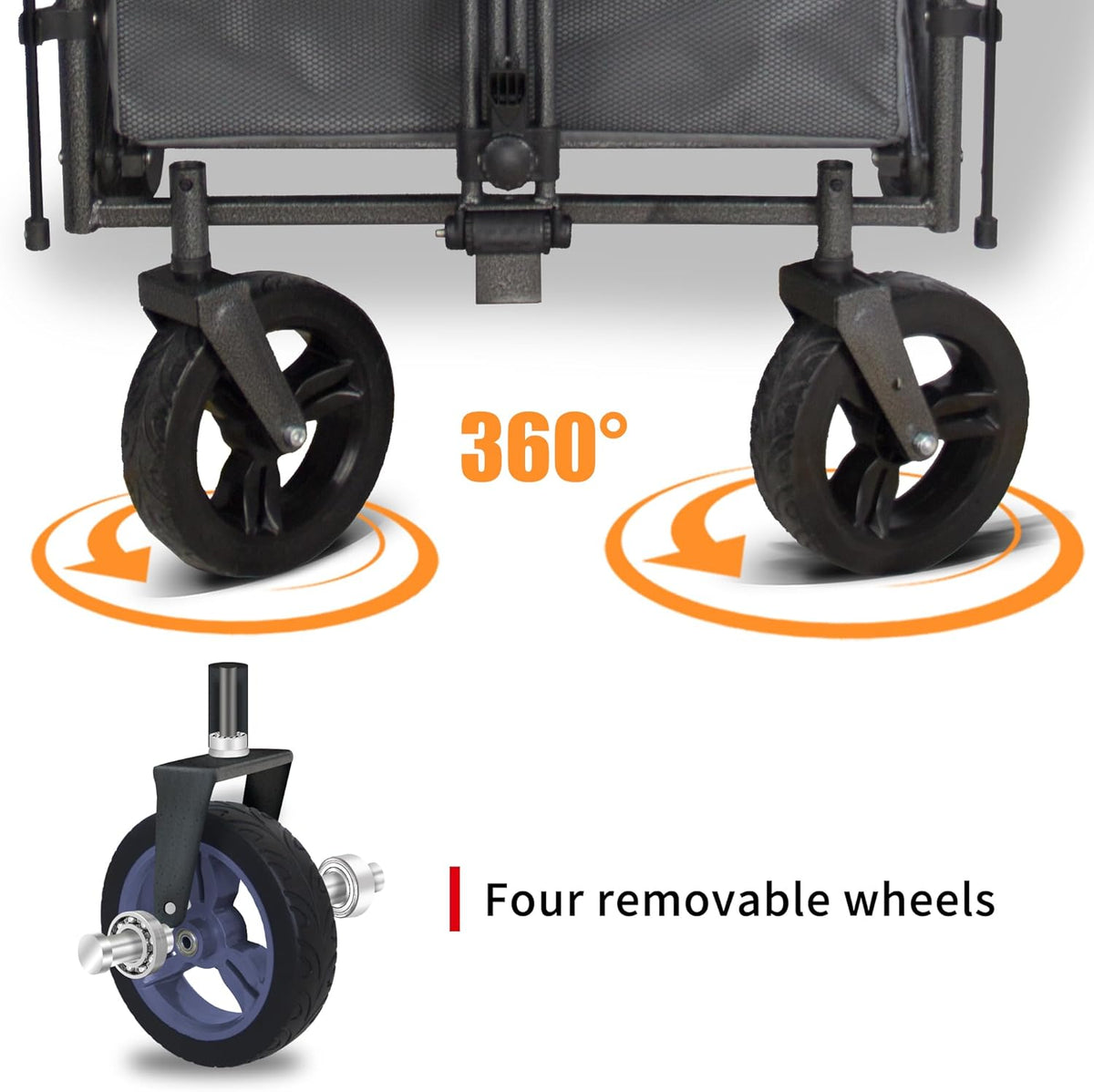 Collapsible Foldable Wagon Cart with Quick-Release Wheels & 2 Seats - Heavy-Duty Utility Wagon 265LBS Capacity for Camping, Garden, Shopping (Grey)