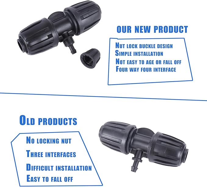 Locked Barbed Tee Connectors,1/2 Inch to 1/4 Inch Irrigation Tubing Fittings Kit for (1/2'' ID x 0.60''-0.63'' OD) 16mm Drip Tubing (20 Pcs Barbed Tee 3-Way)