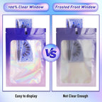Funfery 100 Pack Holographic Bags,Mylar Resealable Bags with Zipper,Clear Window Packaging Pouch,Foil Bag for Food Storage,Sample Jewelry Baggies(3.1×5.1in,Purple Pink)