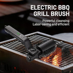 Automatic Electric Grill Cleaner - Rechargeable BBQ Brush w/Stainless Steel Head & Abrasive Replacement, Outdoor Grill Scraper Tool (Black)