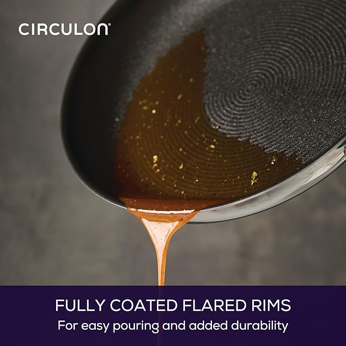 Circulon C1 Series Clad Stainless Steel with ScratchDefense Technology Cookware Nonstick Induction Frying Pans/Skillets with Lids, Metal Utensil Safe, 6 Piece Set - Polished Stainless Steel