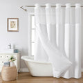 White No Hook Shower Curtain with Snap-in Fabric Liner Set,Waffle Weave Shower Curtains for Bathroom,Hotel Luxury Decor Bathroom Curtain Set,Waterproof & Washable,71Wx77H