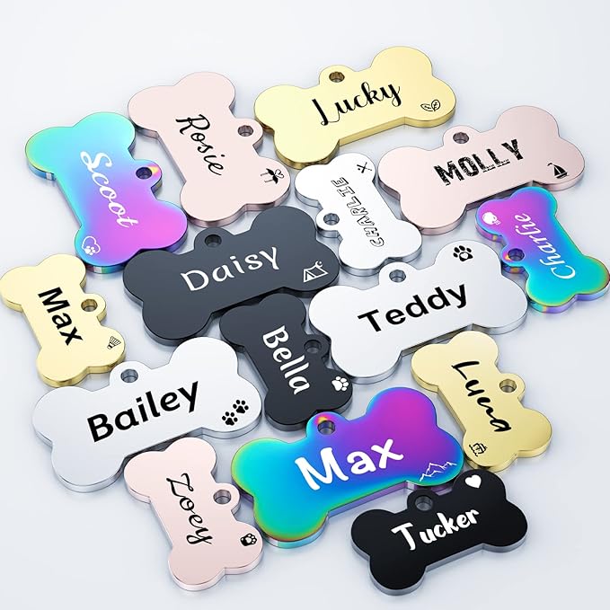 YEHANTI Personalized Dog Tags Engraved for Pets - Stainless Steel Custom Dog Cat Tag with Various Cute and Beautiful Icons, Double Sided Engraved Pet ID Tags Dog Name Tag, Bone