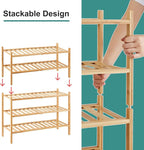 5-Tier Bamboo Shoe Rack for Entryway, Stackable | Foldable | Natural, Shoe Organizer for Hallway Closet, Standing Shoe Racks for Indoor Outdoor