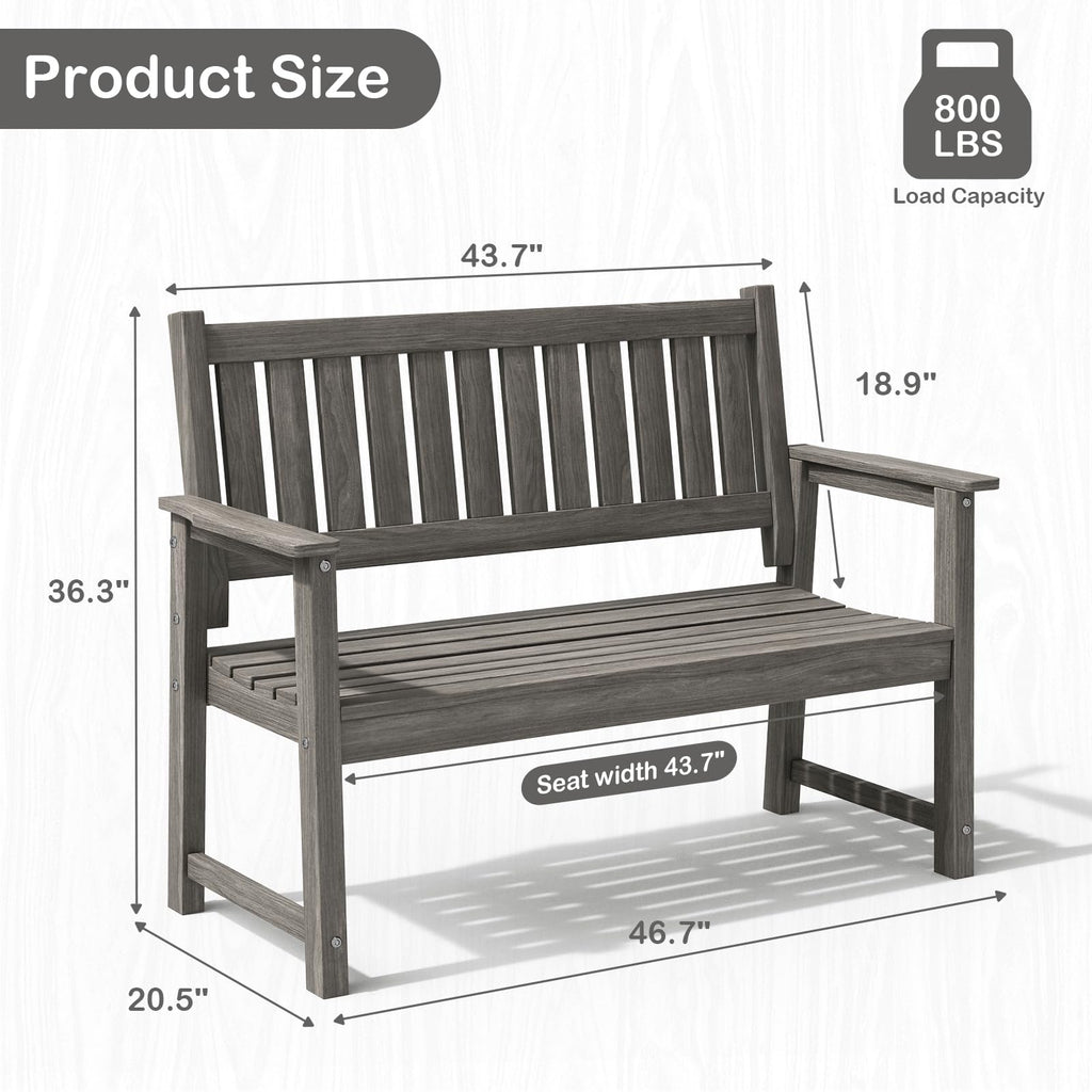 ACUEL All Weather Poly Lumber Outdoor Garden Bench, 2-Person, Light Gray