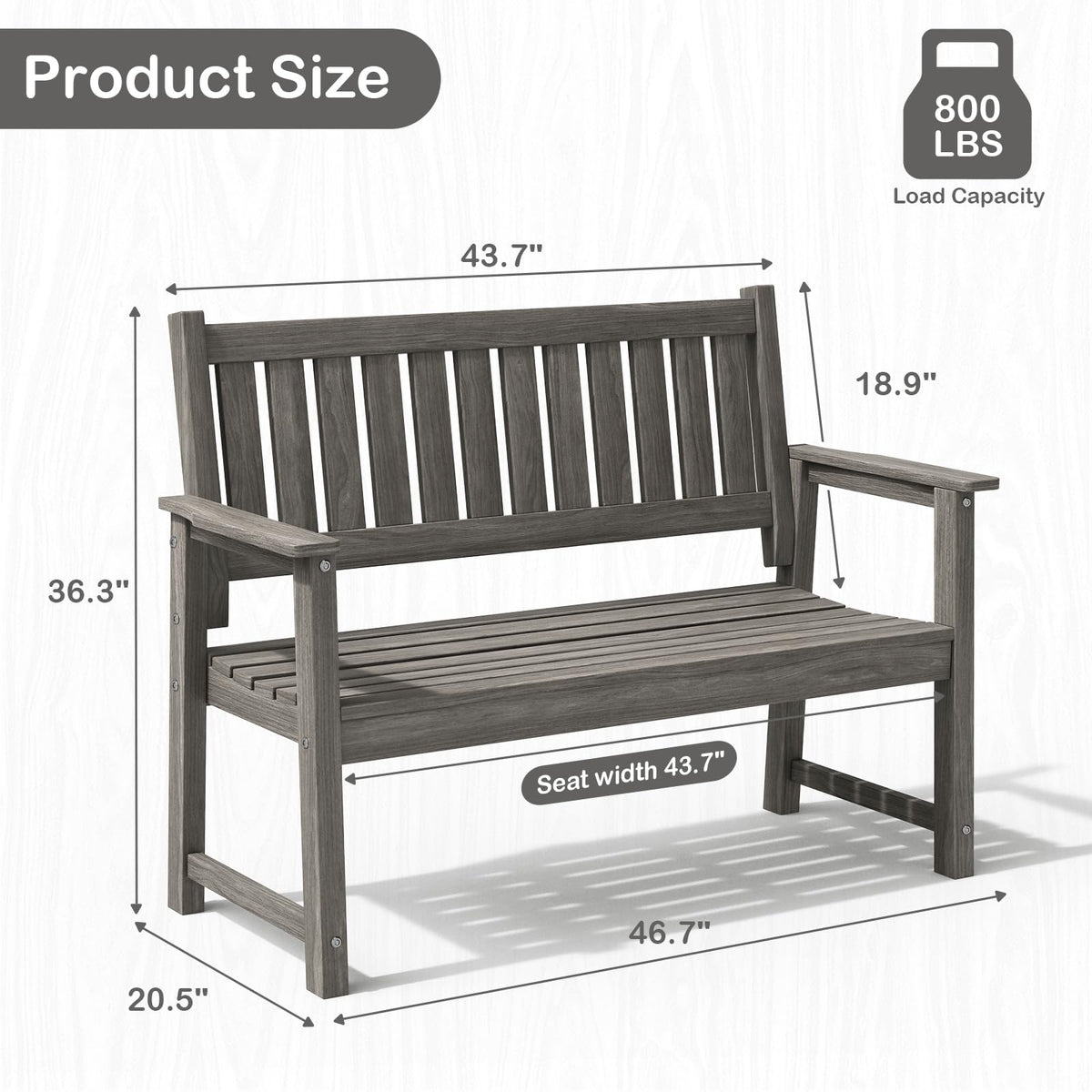 ACUEL All Weather Poly Lumber Outdoor Garden Bench, 2-Person, Light Gray