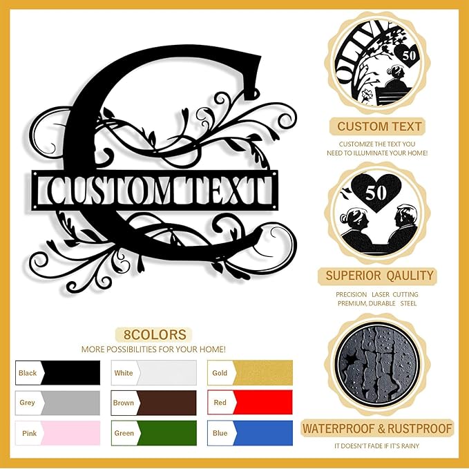Custom Metal Name Sign, Personalized Family Last Name Signs for Home, Split Letter Monogram Wall Art Decor, Customized Metal Signs for Outdoor, Personalized Wedding Housewarming Gift