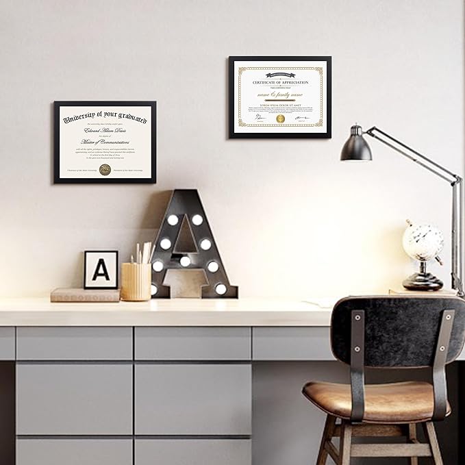upsimples Certificate Frame with High Definition Glass, 8.5 by 11 Picture Diploma Document Frames for Wall and Tabletop, Black 5 Pack