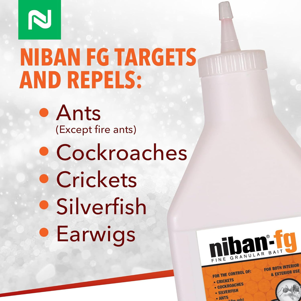 Nisus NiBan-FG Fine Granular Bait, Indoor & Outdoor Moisture-Resistant Bait with Orthoboric Acid, for Ants, Cockroaches, Crickets, Silverfish & Earwigs, 1 lb