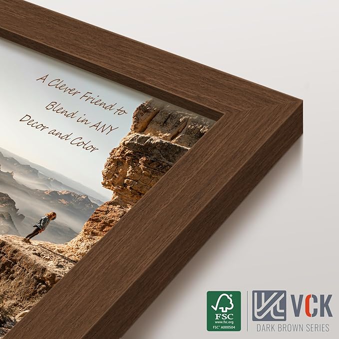 VCK 27x40 Picture Frame Set of 4 - Brown, Gallery-Quality Wood Poster Frames, 1.1-Inch Wide Border, Polished Plexiglass, Vertical or Horizontal Wall Display for Photo/Art/Prints, Brown