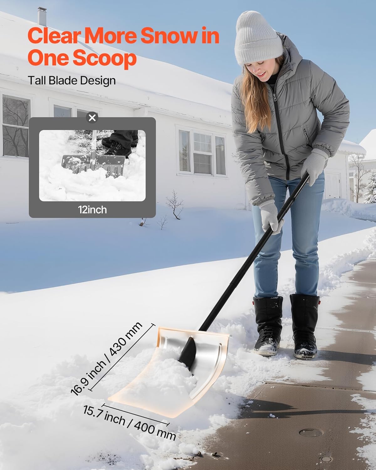 VEVOR Snow Shovel for Driveway, 16 in Wide Aluminum Alloy Snow Shovel, Non Slip Grip, Large Capacity Snowplow Shovels, Detachable & Lightweight Snows Removal Tool for Garden Car Camping Outdoors
