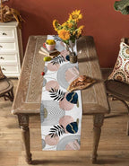 Modern Boho Cotton Linen Table Runner for Dining Kitchen, Wedding Outdoor Party Tablerunners Decoration, Abstract Bohemian Tropical Palm Leaf Dresser Scarf Coffee Tablecloth Runners 13x60 Inches