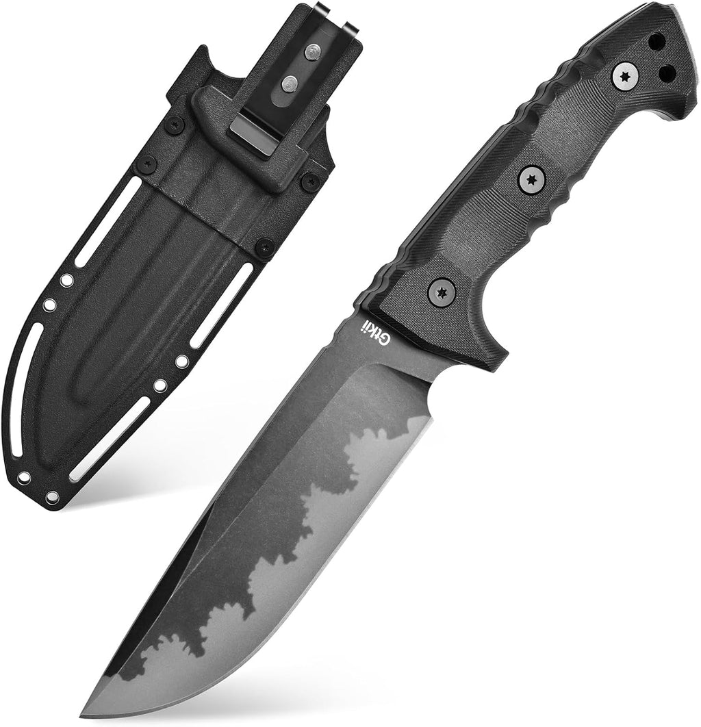 GTK7 Fixed Blade Knife DC53 Steel Blade Full Tang Nylon Fiberglass Handle EDC Fixed Knifes for Outdoor Camping Bushcraft (black)