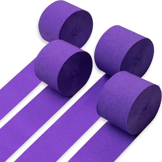 PartyWoo Purple Crepe Paper Streamers 4pcs 328ft Pack of Dark Purple Crepe Paper Streamers for Birthday Gender Reveal Baby Shower Bachelorette Graduation Princess Butterfly Theme Party Decorations