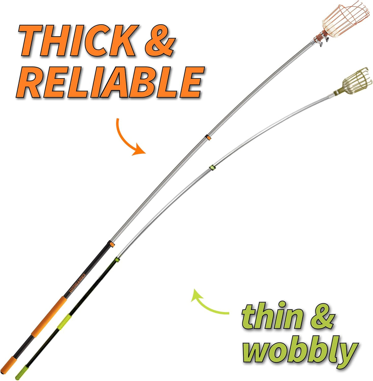 Fruit Picker Pole with Basket Telescoping 5-30 ft Apple Picker Extension Pole // Telescopic Fruit Tree Picker Tool for Picking Orange Mango Avocado Lemon Pear // The Ultimate High-Reach Fruit Grabber