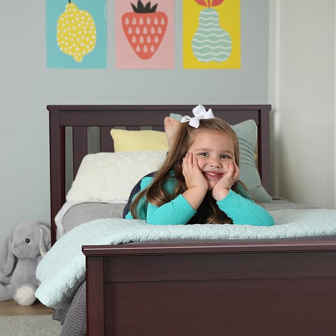 Max & Lily Twin Bed, Wood Bed Frame with Headboard For Kids with Trundle, Slatted, Espresso