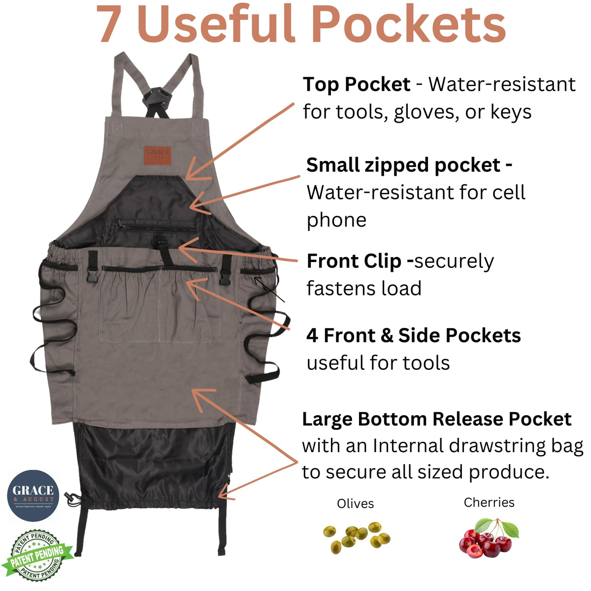Gardening Apron with Harvest Pouch - 7 Pocket Garden Gift for Women & Men
