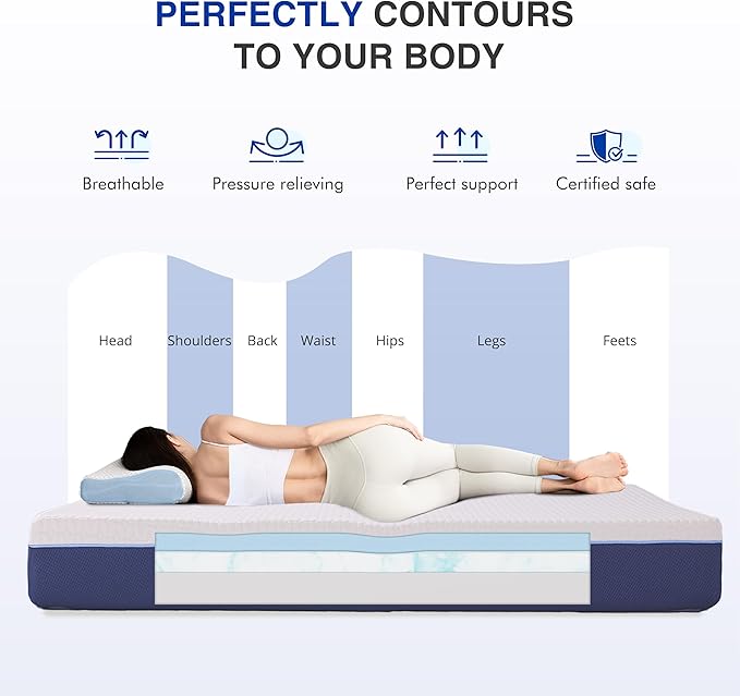 12 Inch Queen Gel Cooling Memory Foam Mattress, Pressure Relief, Medium Firm Support，Mattress in a Box, CertiPUR-US Certified