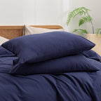 BESTOUCH Duvet Cover Set 100% Washed Cotton Linen Feel Super Soft Comfortable Chic Lightweight 3 PCs Home Bedding Set Solid Navy Blue Super King