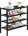 4 Tier Bamboo Shoe Rack Storage Organizer for Closet, Multifunctional Stackable Free Standing Shoe Shelf Organizer for Small Space,Entryway, Hallway, Bathroom27 x11 x26(Black, 4 Tier)