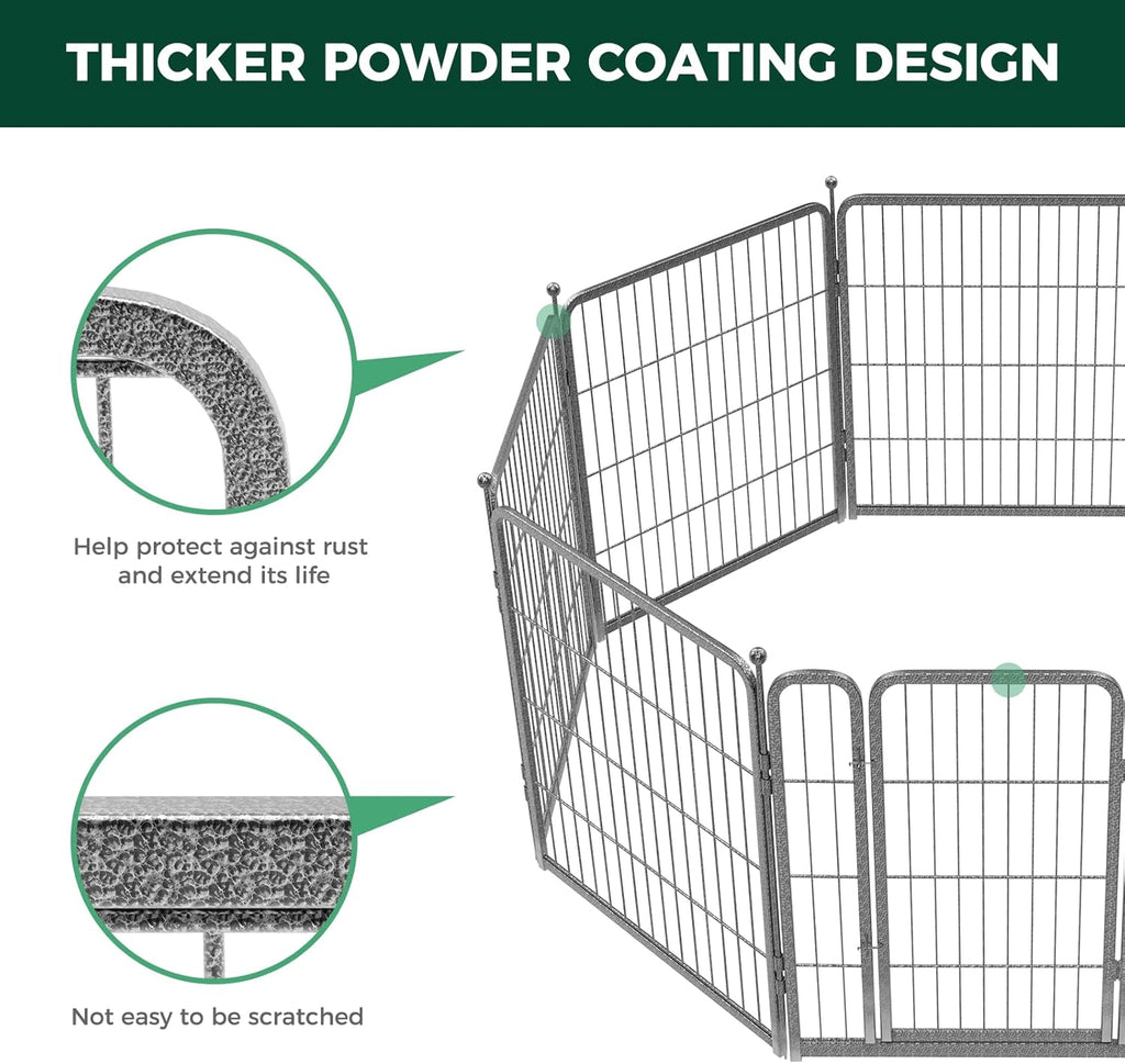 FXW Garden Fence Outdoor for The Yard – 32in(H) x 18.2ft(L) Heavy Duty Metal Animal Barrier for Dog and Rabbit, Decorative Dog Fence, 8 Panels, Silver