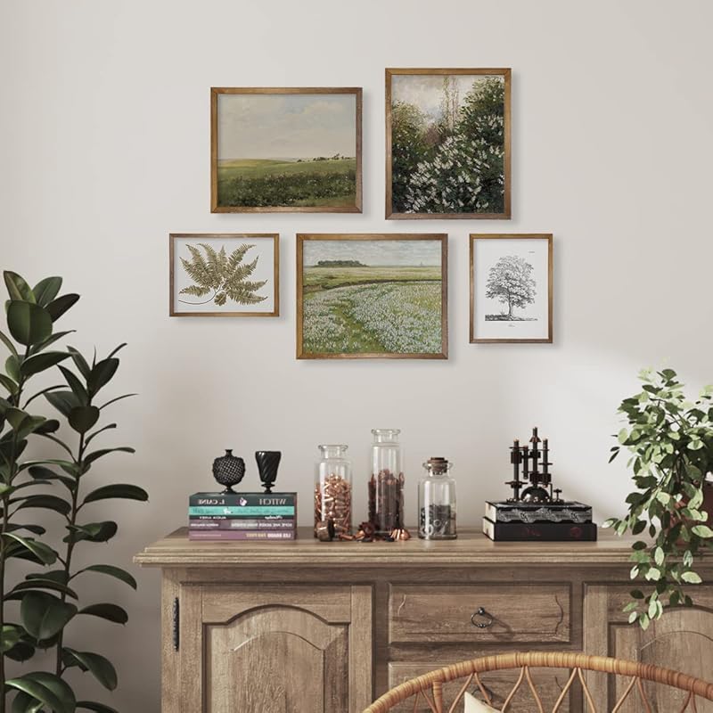 Vintage Farmhouse Wall Decor - Nature Plant Neutral Wall Art for Boho French Country Kitchen Bathroom Bedroom Picture Poster Print, Sage Green Room Decor Aesthetic Botanical Cottagecore 5 Set Unframed