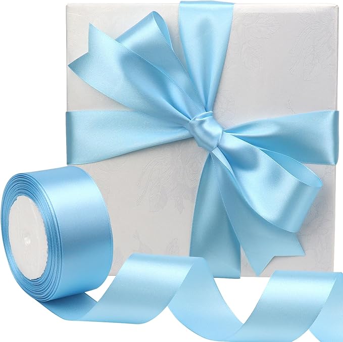Sky Blue Solid Satin Ribbon 1-1/2 Inch 25 Yards Solid Polyester Fabric Ribbon for Gift Wrapping Wedding Christmas Baby Shower Birthday Party Decoration Handmade Immortal Flower Craft