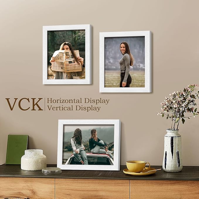 VCK 8x10 Picture Frame Set of 4 - White, Gallery-Quality Wood Poster Frames, 1.1-Inch Wide Border, Polished Plexiglass, Vertical or Horizontal Wall & Tabletop Display for Photo/Art/Prints, White