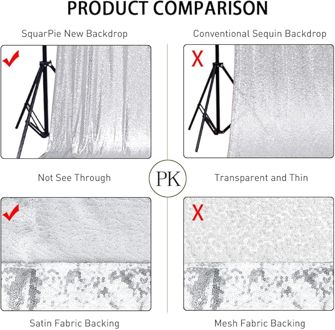 SquarePie Sequin Backdrop Curtain Not See Through Background for Wedding Party 7FT x 7FT Silver