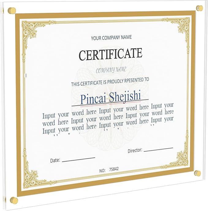 Acrylic Picture Frame for Wall, Clear Diploma Frame, No Drill Floating Frameless Photo Frame for Diploma Certificate Degree Document & Artworks Display, Graduation Gift for Students (1 Pack, 8.5X11 Straight edge)