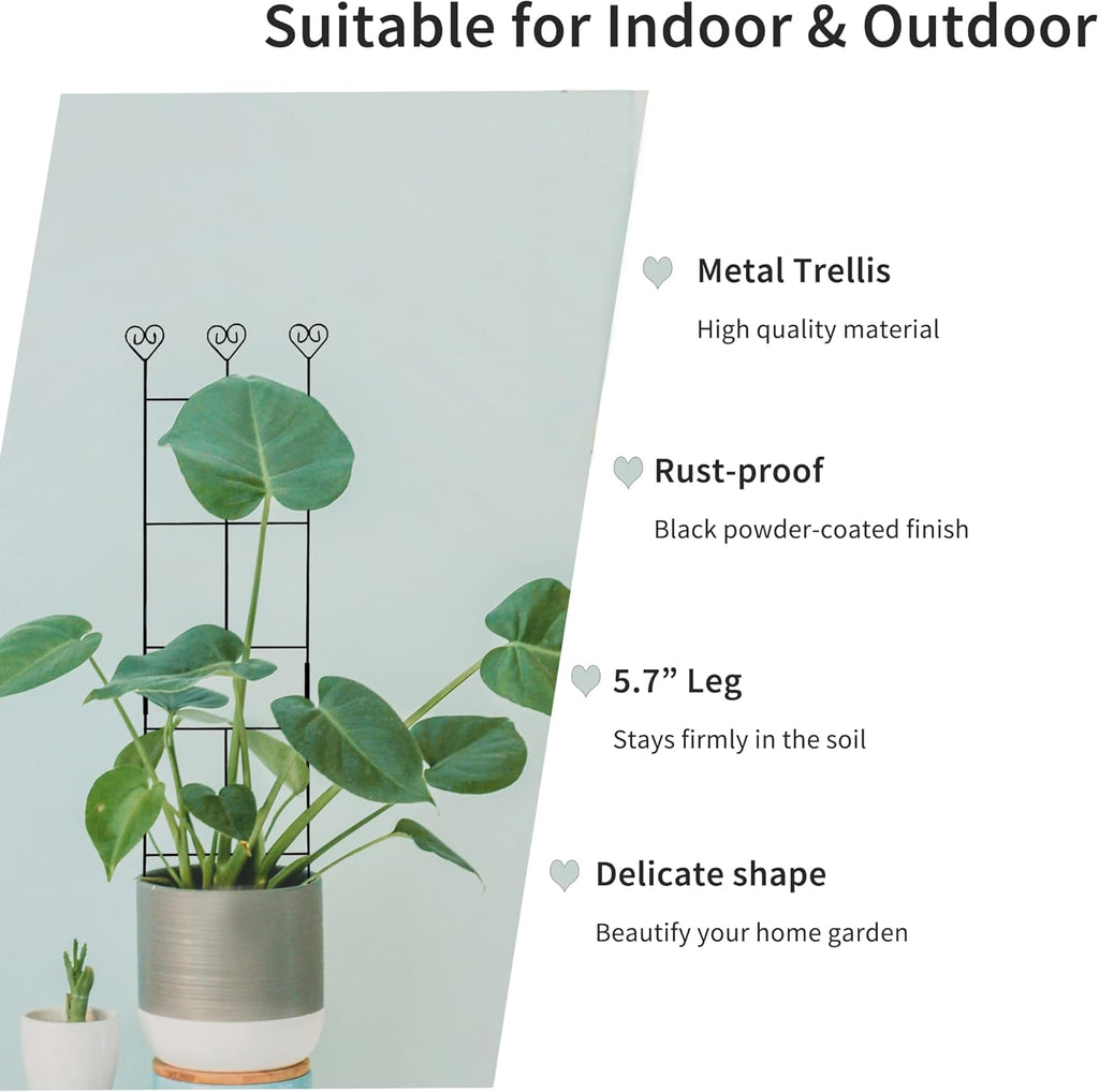 2 Pack 30'' Plant Trellis for Climbing Plants Indoors, Metal Garden Trellis for Potted Houseplant, Rustproof Plant Support for Ivy, Vines, Pothos, Hoya and Flower, Black
