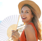 12 Pieces White Hand Held Bamboo Folding Fans Paper Fans Handheld for Women Foldable Girls Wedding Decoration Church Home Party Favors Summer