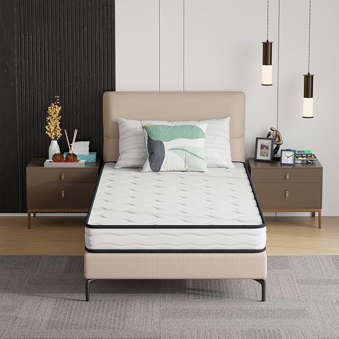 PayLessHere | 6 Inch Twin Mattress | Medium Firm Hybrid Mattress | White | with High-Density Foam and Breathable Cover | Pocket Spring Design, Pressure Relief | Bed in a Box, CertiPUR-US Certified