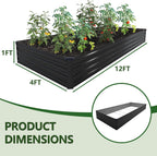 12×4×1FT(2PCS) Galvanized Raised Garden Bed Kit, Metal Planter Boxes，Large Outdoor Planters Garden for Planting Vegetables,Flowers,Herbs -Black
