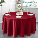 Biscaynebay Textured Fabric Christmas Round Table Cloth 90", Red Water Resistant Spill Proof Folding Table Covers for Dining, Kitchen, Wedding & Parties Machine Washable