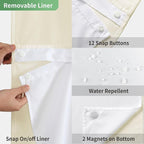Extra Long No Hook Shower Curtain with Snap-in Fabric Liner Set,Cream Waffle Weave Shower Curtains for Bathroom,Hotel Luxury Decor Bathroom Curtain Set,Waterproof & Washable,71Wx86H