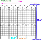 4 Pack Metal Garden Trellis 86.7" H Garden Fence Rustproof Trellis for Climbing Plants Support Roses Flower Outdoor Lawn, Black Galvanized Tube