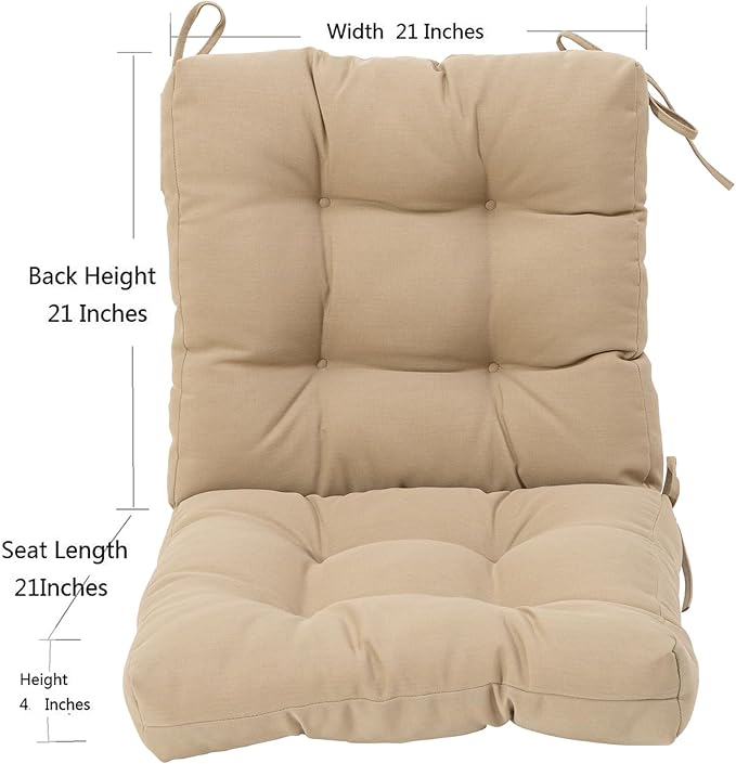 QILLOWAY Outdoor Chair Cushion for Patio Furniture, Waterproof Patio Cushions Set of 4 with Ties, Fade Resistant Replacement Pads for Outdoor Rocking Chairs,Beige,Sand,Camel