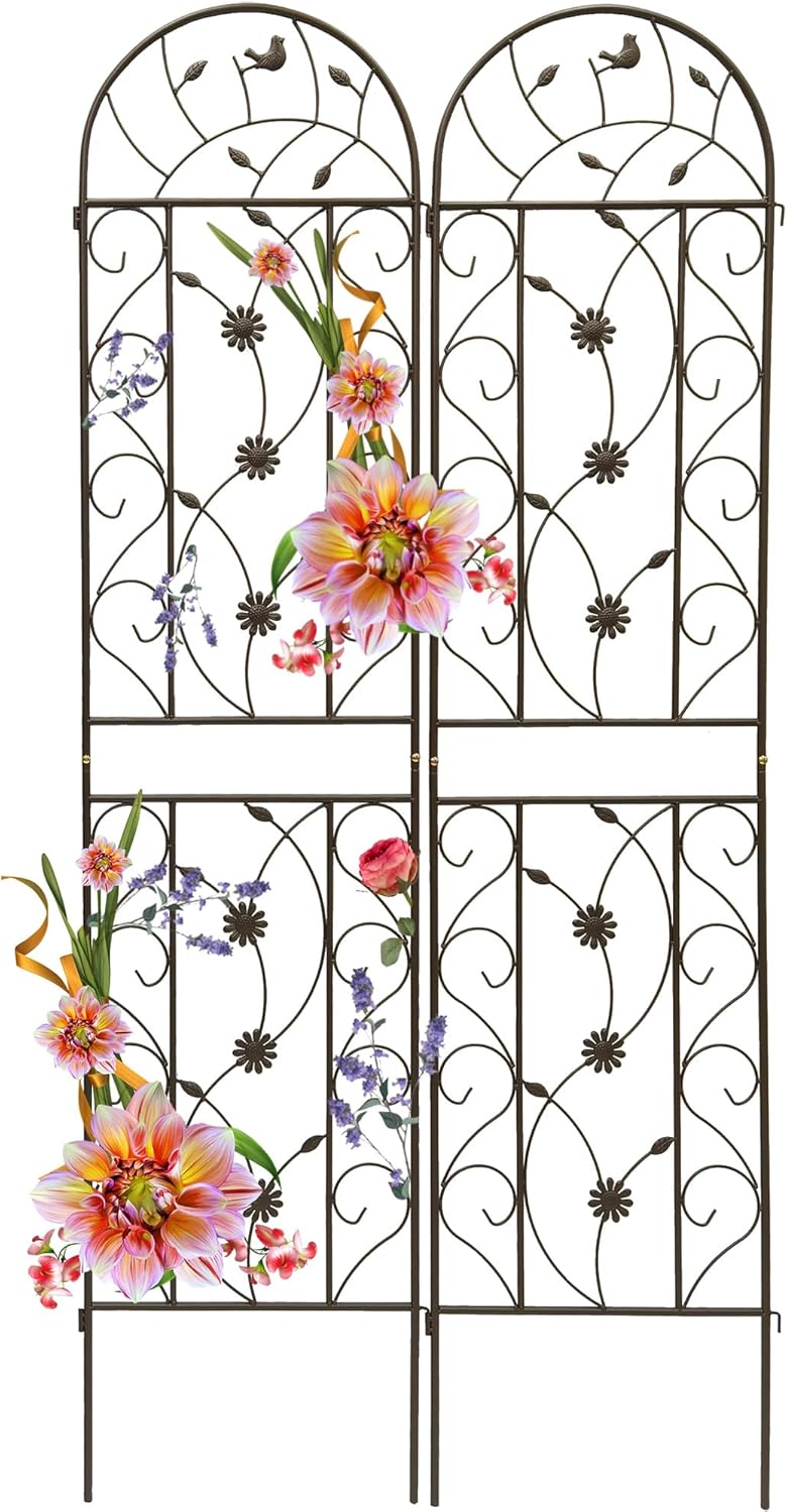 Garden Trellises, 2 Pack Brown Metal Coated Rustproof Trellis for Climbing Plants Outdoor, Roses, Vines, Flowers, and Vegetables-19.7×86.7 inches
