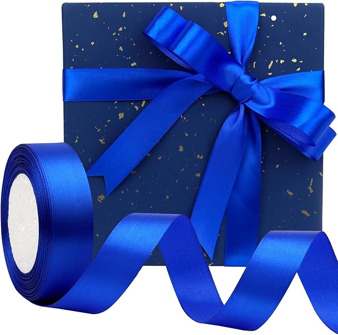 Blue Solid Satin Ribbon 1 Inch 25 Yards Solid Polyester Fabric Ribbon for Gift Wrapping Wedding Christmas Baby Shower Birthday Party Decoration Handmade Immortal Flower Craft