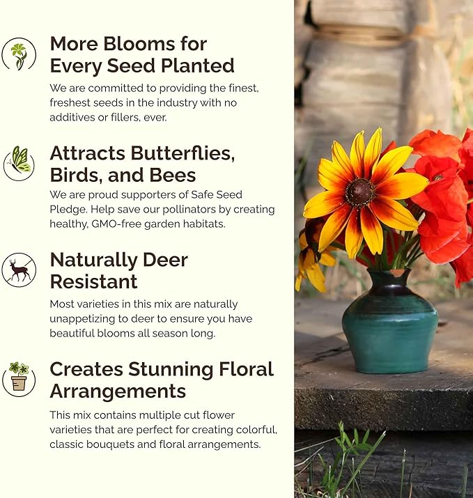 Eden Brothers Tennessee Wildflower Mixed Seeds for Planting, 1 lb, 480,000+ Seeds with Cosmos, Black Eyed Susan | Attracts Pollinators, Plant in Spring or Fall, Zones