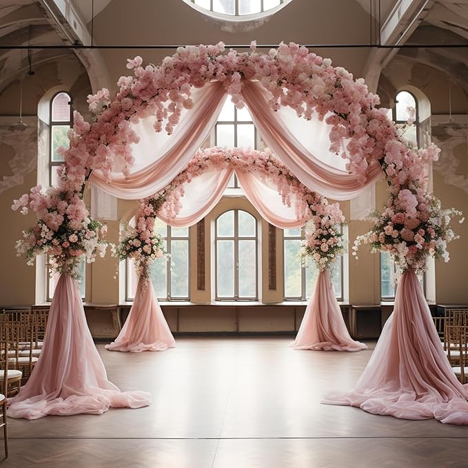 Wokceer Wedding Arch Draping Fabric 2 Panels 28.7" x 20FT Dusty Rose Sheer Fabric Backdrop Arch Draping for Wedding Ceremony Birthday Party Bridal Shower Decoration