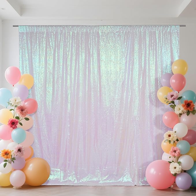 SquarePie Sequin Backdrop Curtain Not See Through Thick Glitter Background for Party 6FT x 8FT Iridescent